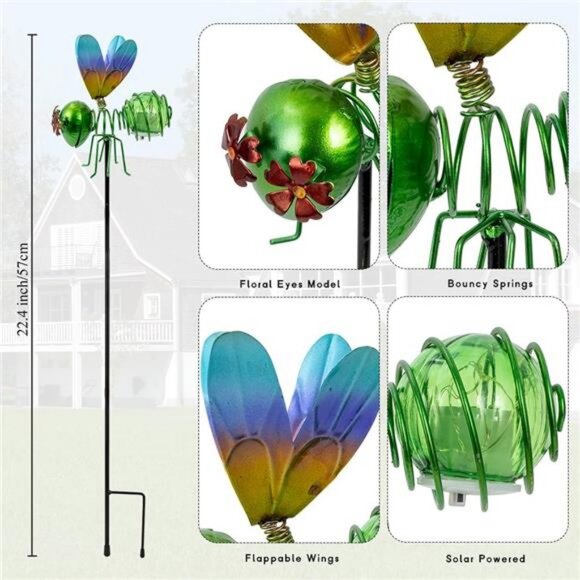 Insects Solar Garden Lights, 22.4" H Butterfly & Bee & Dragonfly & Ladybug - Picture 3 of 7
